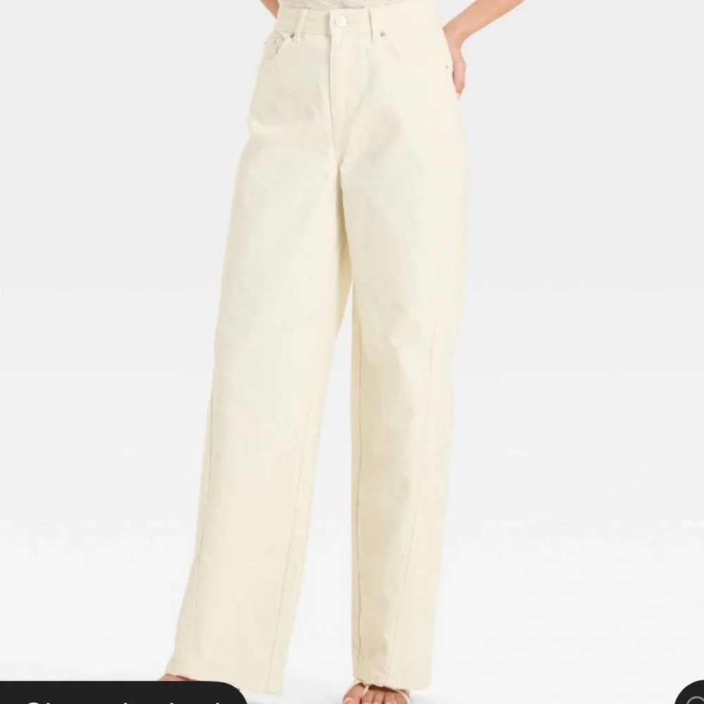 High Rise Straight Cream Frayed hem Jeans - Picture 1 of 11